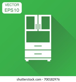 Cupboard icon. Business concept cabinet pictogram. Vector illustration on green background with long shadow.