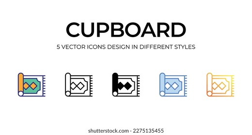 cupboard Icon Design in Five style with Editable Stroke. Line, Solid, Flat Line, Duo Tone Color, and Color Gradient Line. Suitable for Web Page, Mobile App, UI, UX and GUI design.
