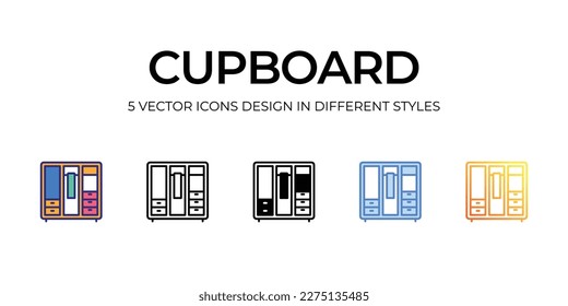 cupboard Icon Design in Five style with Editable Stroke. Line, Solid, Flat Line, Duo Tone Color, and Color Gradient Line. Suitable for Web Page, Mobile App, UI, UX and GUI design.