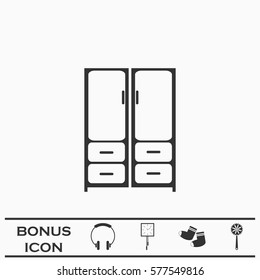 Cupboard icon flat. Black pictogram on white background. Vector illustration symbol and bonus button