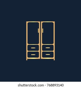 Cupboard icon flat. Simple gold pictogram on dark background. Vector illustration symbol
