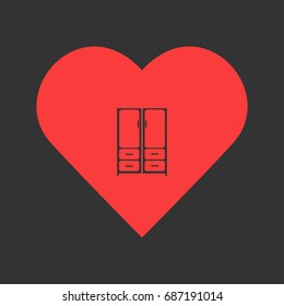 Cupboard icon flat. Simple pictogram on heart background. Vector illustration symbol