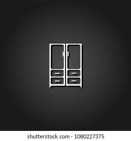 Cupboard icon flat. Simple White pictogram on black background with shadow. Vector illustration symbol