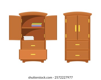 Cupboard icon in flat style. Wardrobe storage vector illustration on isolated background. Drawer cabinet sign business concept.