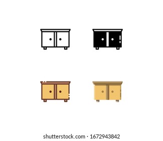 Cupboard icon. With outline, glyph, filled outline, and flat style