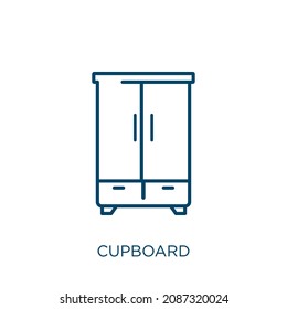 Schrank-Symbol. Dünne lineare Schrank-Umrisssymbol einzeln auf weißem Hintergrund. Zeilenkopfschrank, Symbol für Web und mobile Geräte