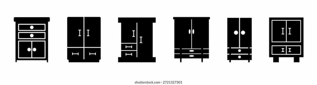 Colección de Vector de icono de armario. Conjunto de diseños de Plantilla de Vector de icono de armario. Vector de acciones.