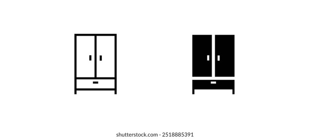 Cupboard icon. Wardrobe furniture cabinet line and flat icons set, editable stroke isolated on white, linear vector outline illustration, symbol logo design style