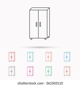 Cupboard icon. Wardrobe furniture sign. Linear icons on white background.