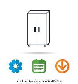 Cupboard icon. Wardrobe furniture sign. Calendar, cogwheel and download arrow signs. Colored flat web icons. Vector
