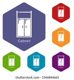 Cupboard icons vector colorful hexahedron set collection isolated on white