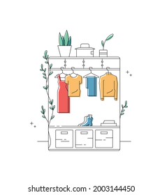 Cupboard line room interior. Flat vector illustration