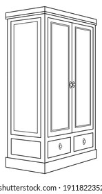 cupboard line vector illustration,
isolated on white background.Top view