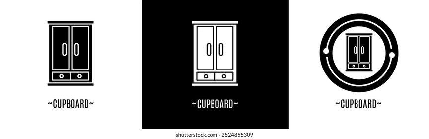 Cupboard logo set. Collection of black and white logos. Stock vector.