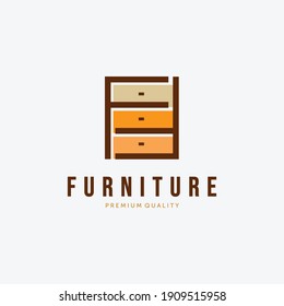 Cupboard Logo Vector Design Vintage, Illustration of Minimalist Furniture, Simply Interior Concept
