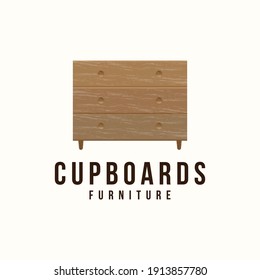 Cupboard Logo Vector Design, Vintage Illustration, Minimalist Furniture, Wooden Interior Concept