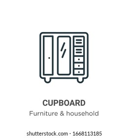 Cupboard outline vector icon. Thin line black cupboard icon, flat vector simple element illustration from editable furniture and household concept isolated stroke on white background