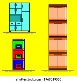 Cupboard Set Design 3 Items Flat illustration