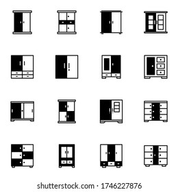 Cupboard and shelf icon set. Simple locker solid line icon sign concept. vector illustration. 