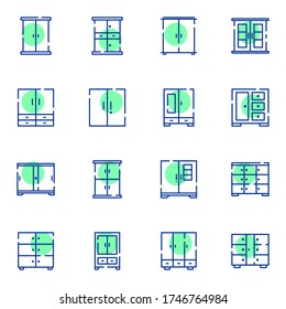 Cupboard and shelf icon set. Simple locker colored outline icon sign concept. vector illustration. 