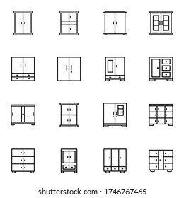 Cupboard and shelf icon set. Simple locker outline icon sign concept. vector illustration. 