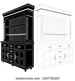 Cupboard Sideboard Buffet Vector 01. Illustration Isolated On White Background. A Vector Illustration Of Cupboard Furniture.