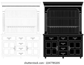 Cupboard Sideboard Buffet Vector 03. Illustration Isolated On White Background. A Vector Illustration Of Cupboard Furniture.