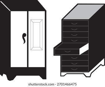 Vector de silueta de armario sobre fondo blanco
