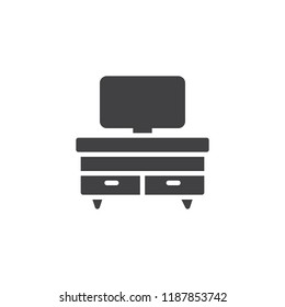 Cupboard and television vector icon. filled flat sign for mobile concept and web design. TV stand simple solid icon. Symbol, logo illustration. Pixel perfect vector graphics
