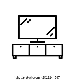 Cupboard and tv flat icon. Cabinet pictogram for web. Line stroke. Isolated on white background. Outline vector eps10
