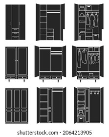 Cupboard vector black set icon. Vector illustration closet on white background. Isolated black set icon cupboard.