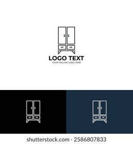 Cupboard vector line art logo design template
