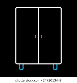 Cupboard vector on black background icon. Graph symbol for furniture, web site and apps design, logo, app, UI