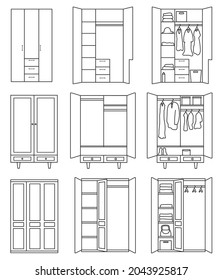 Cupboard vector outline set icon. Vector illustration closet on white background. Isolated outline set icon cupboard.