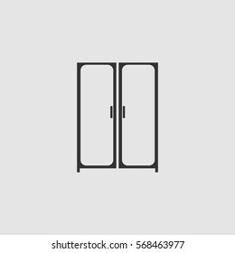 Cupboard wardrobe icon flat. Black pictogram on grey background. Vector illustration symbol