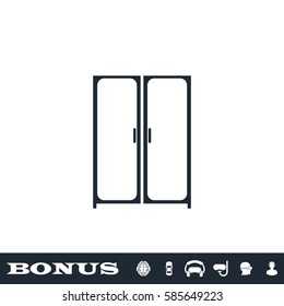 Cupboard wardrobe icon flat. Black pictogram on white background. Vector illustration symbol and bonus button