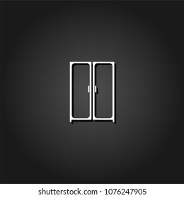 Cupboard wardrobe icon flat. Simple White pictogram on black background with shadow. Vector illustration symbol