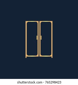 Cupboard wardrobe icon flat. Simple gold pictogram on dark background. Vector illustration symbol