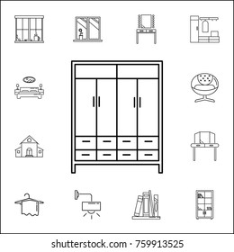 Cupboard wardrobe icon. Set of household accessories icons. Signs, outline furniture collection, simple thin line icons for websites, web design, mobile app, info graphics on white background