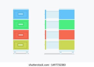 A cupboard or wardrobe open by pulling, a vector of simple and colorful wardrobe, can be used for interior design of house or office. 