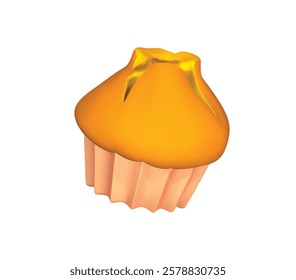 cupcake 3d icon. Orange muffin isolated 3d vector illustration.