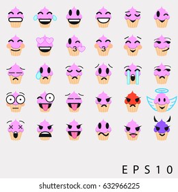 Cupcake abstract funny flat style emoji emoticon icon set