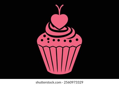 Cupcake with a-heart shaped topper.This is an editable eps file.