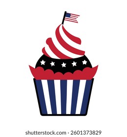 cupcake with american flag decorations vector illustration