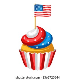 Cupcake with American Flag. Independence Day illustration.