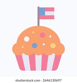 Cupcake With American Flag. Independence Day illustration. Fourth Of July Icon, Vector Style Flat Icon. 