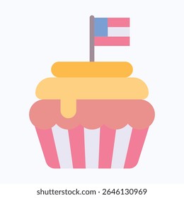 Cupcake With American Flag. Independence Day illustration. Fourth Of July Icon, Vector Style Flat Icon. 