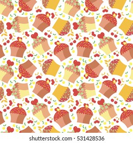 Cupcake background. Sweet desserts seamless pattern.