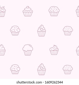 Cupcake background - Vector seamless pattern of sweet, dessert, muffin, cake and snack for graphic design