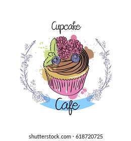 Cupcake bakery label or logo design.